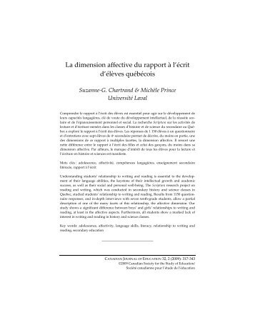 La dimension affective du rapport à l'écrit d'élèves québécois