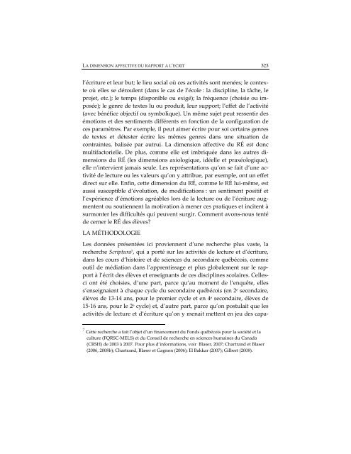 La dimension affective du rapport à l'écrit d'élèves québécois