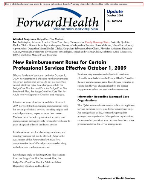 ForwardHealth Update 2009-58 - ForwardHealth Portal