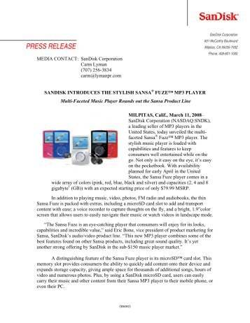 SanDisk Introduces the Sylish Sansa® Fuze™ MP3 Player