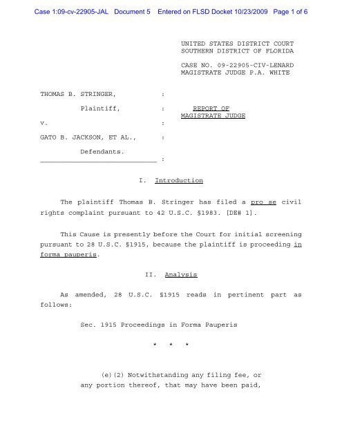 US District Court Southern District of Florida (Miami) - United States ...