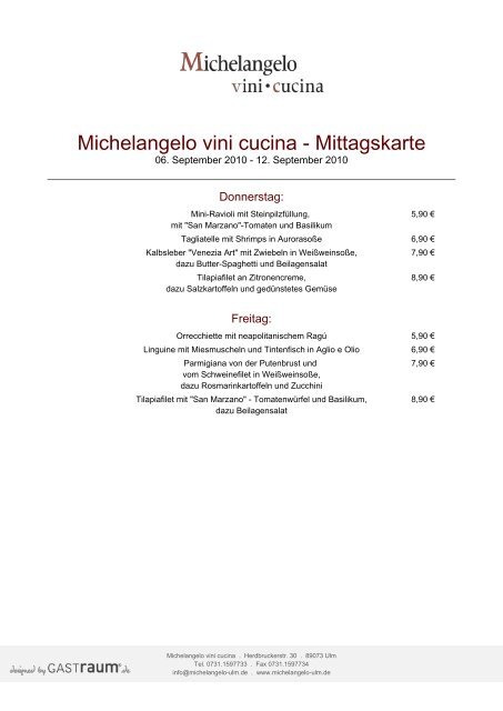 Michelangelo vini cucina - Mittagskarte - GastRaum