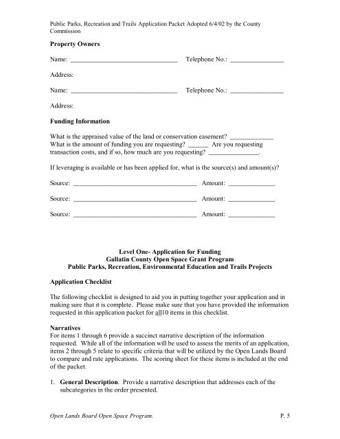 Application for Funding Gallatin County Open Space Grant Program ...