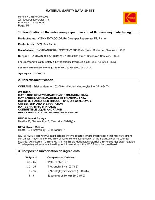 Material Safety Data Sheet 1 Identification Of The Substance