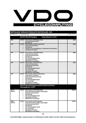 VDO GP7 - Preisliste Modelle und Zubehör ... - Bike-o-Mania.de