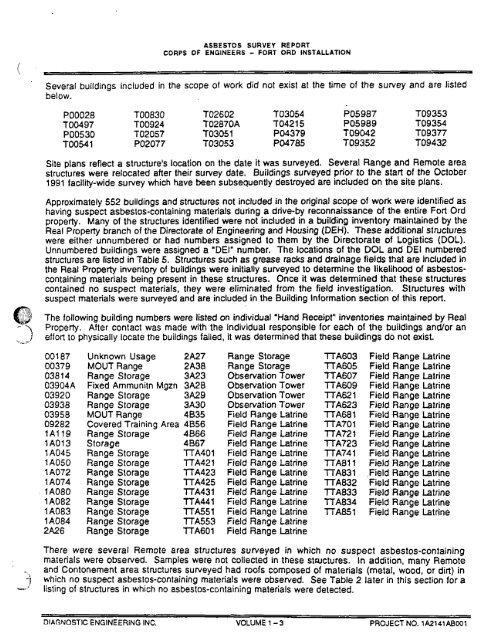 Asbestos SurveyReport - Former Fort Ord - Environmental Cleanup