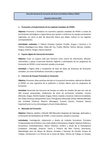 Dirección Nacional de Formación. Informe 2011 - Dirección de ...