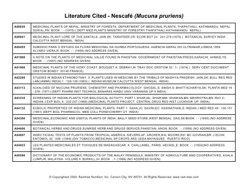 Literature Cited Nescafe Mucuna Pruriens The Rainforest