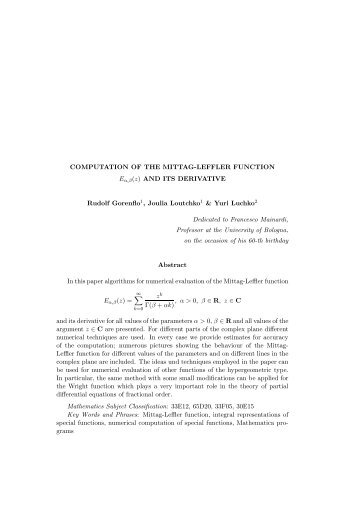 COMPUTATION OF THE MITTAG-LEFFLER ... - INFN Bologna