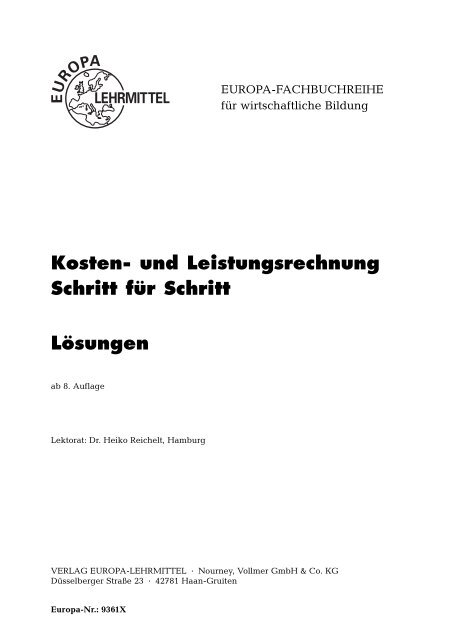 Kosten- und Leistungsrechnung Schritt für - Europa-Lehrmittel