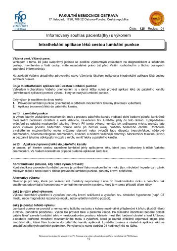Intrathekální aplikace léků cestou lumbální punkce - Fakultní ...
