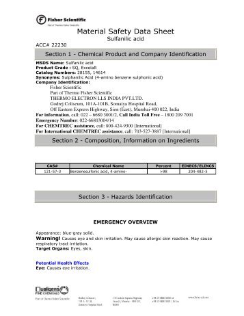 Material Safety Data Sheet - Fisher Scientific: Lab Equipment