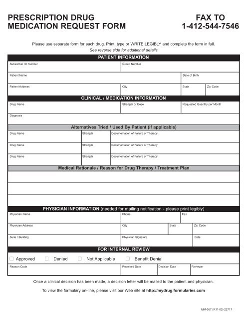 prescription drug fax to medication request form 1-412-544-7546