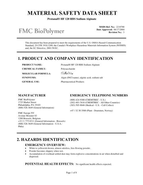 Protanal® HF 120 RBS Sodium Alginate - FMC Corporation