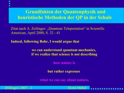 Grundfakten der Quantenphysik und heuristische Methoden der QP ...