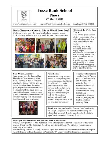 4th March 2011 Newsletter - Fosse Bank School