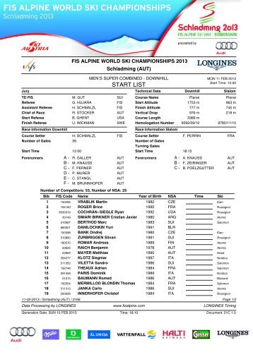 Start List Combined Run 1 - FIS