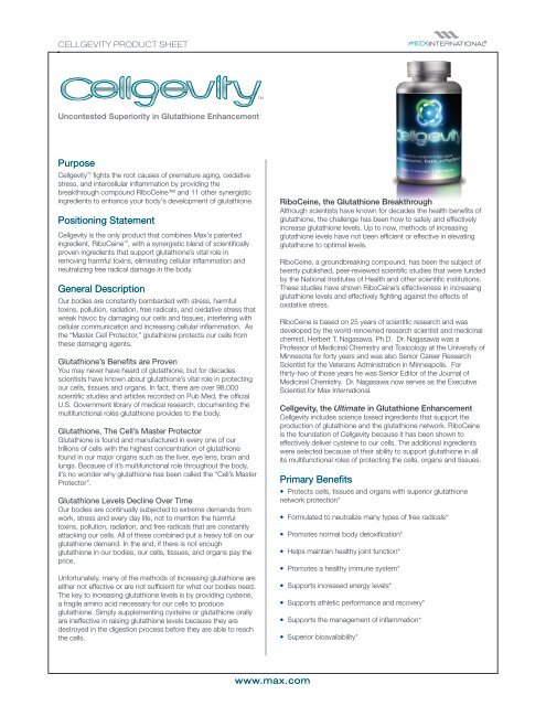 Cellgevity Product Sheet - Max International Virtual Office