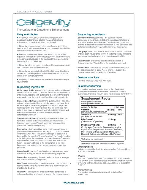 Cellgevity Product Sheet - Max International Virtual Office