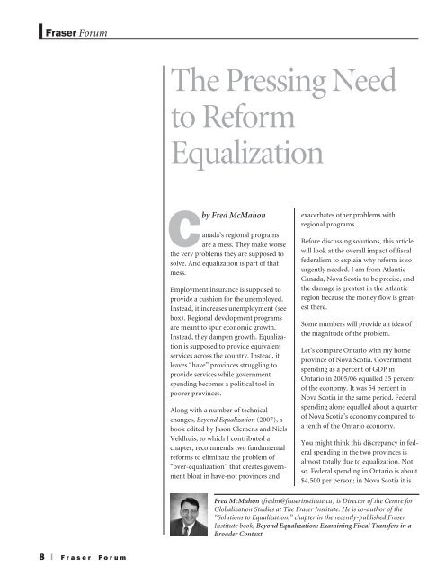 Pressing Need to Reform Equalization - Fraser Institute