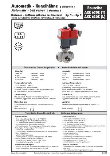 Datenblatt Automatik Kugelhahn AKE630E - G. Bee GmbH