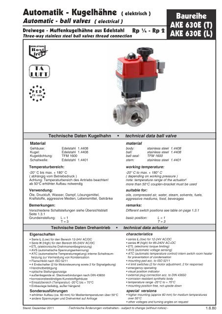 Datenblatt Automatik Kugelhahn AKE630E - G. Bee GmbH