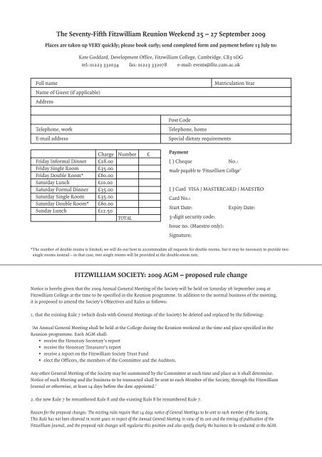 march 2009 - Fitzwilliam College - University of Cambridge