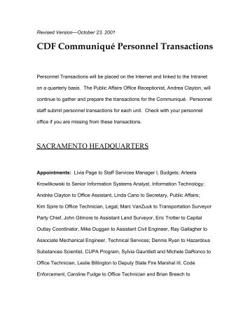 CDF Communiqué Personnel Transactions