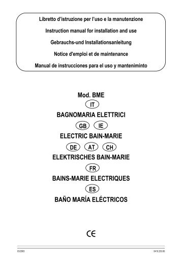 Mod. BME BAGNOMARIA ELETTRICI ELECTRIC BAIN-MARIE ...