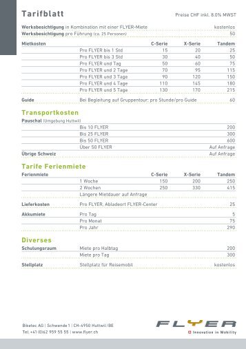 Tarifblatt - Flyer