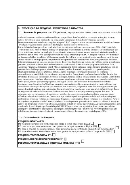 1.2. Título do Projeto: VIOLÊNCIA SEXUAL E SAÚDE ... - fapesc