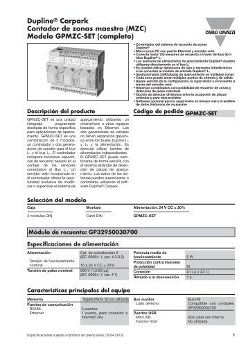 Dupline® Carpark Contador de zonas maestro (MZC) Modelo ...