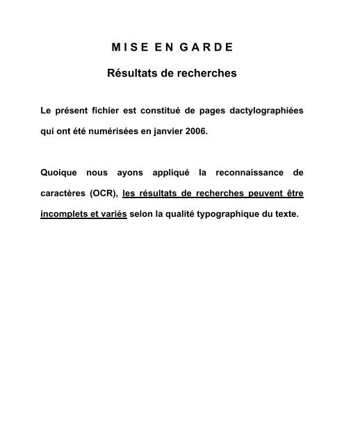 M I S E  E N  G A R D E Résultats de recherches - Ville de Gatineau