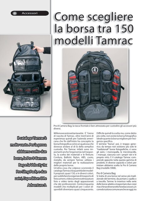 Come scegliere la borsa tra 150 modelli Tamrac - Fotografia.it