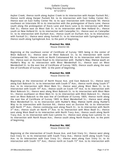 2013 Boundary Descriptions - Gallatin County, Montana