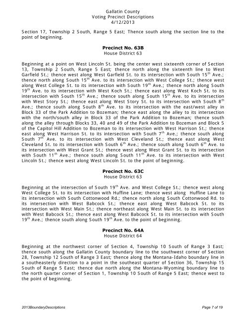 2013 Boundary Descriptions - Gallatin County, Montana