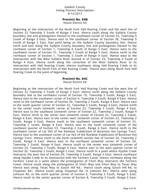 2013 Boundary Descriptions - Gallatin County, Montana