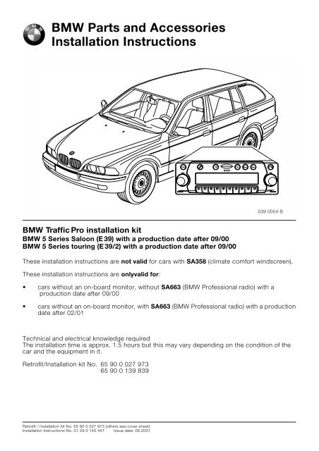 BMW Parts and Accessories Installation Instructions