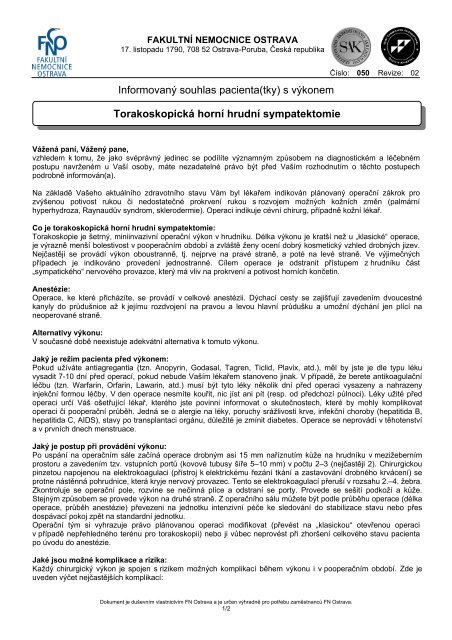 Torakoskopická horní hrudní sympatektomie - Fakultní nemocnice ...