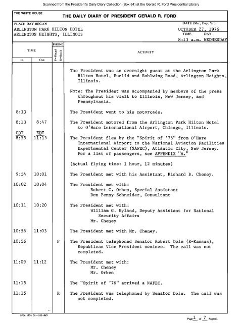 President's Daily Diary - October 27, 1976 - Gerald R. Ford ...