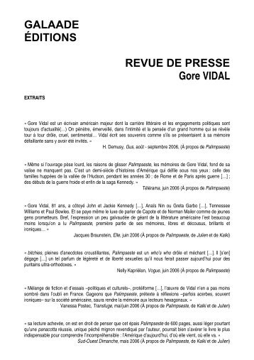 GALAADE ÉDITIONS REVUE DE PRESSE Gore VIDAL