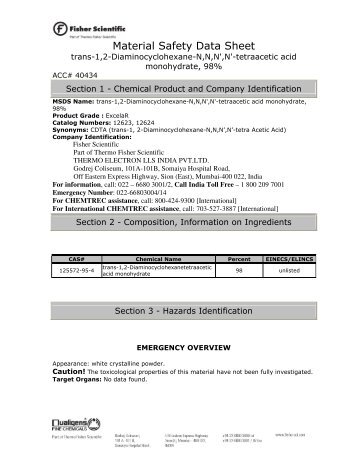 Material Safety Data Sheet - Fisher Scientific: Lab Equipment