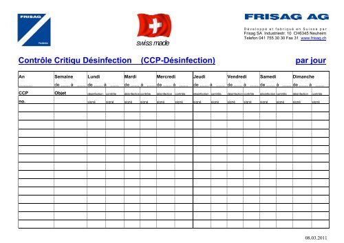 Contrôle Critiqu Désinfection (CCP-Désinfection) par jour - Frisag AG