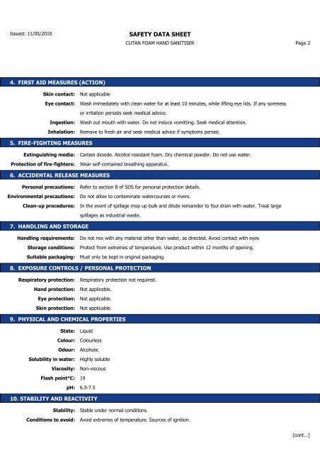 COSHH - Safety data sheet - Futures Supplies & Support Services