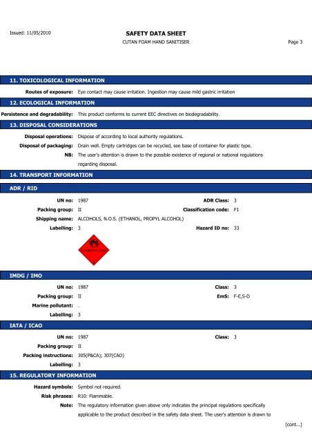 COSHH - Safety data sheet - Futures Supplies & Support Services