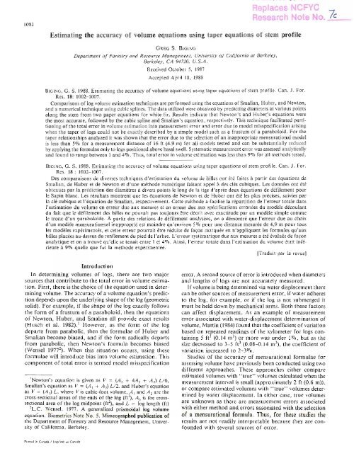 Estimating the accuracy of volume equations using taper equations ...