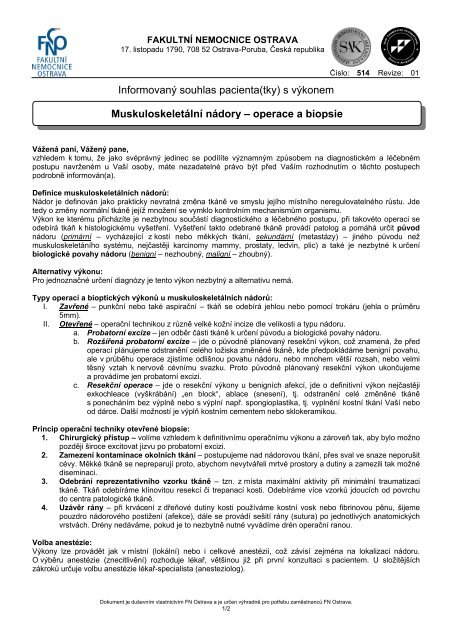 operace a biopsie - Fakultní nemocnice Ostrava