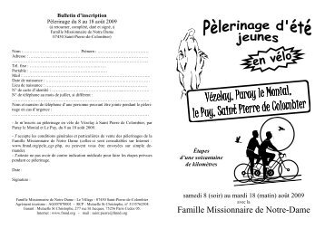 Bulletin d'inscription - Famille missionnaire de Notre-Dame