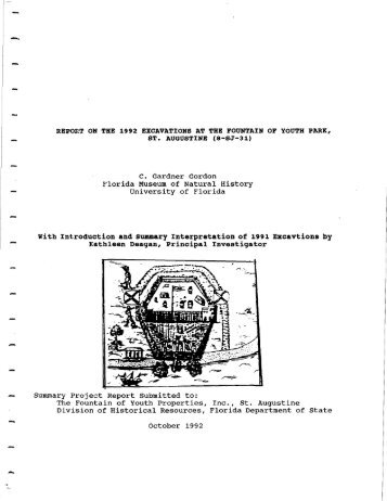 Report on the 1992 Excavations at The Fountain of Youth Park Site ...