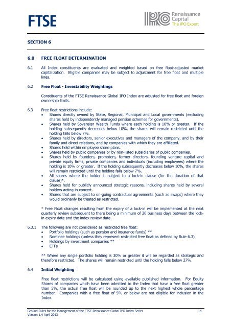 FTSE Renaissance Global IPO Index Series Ground Rules v1.4x